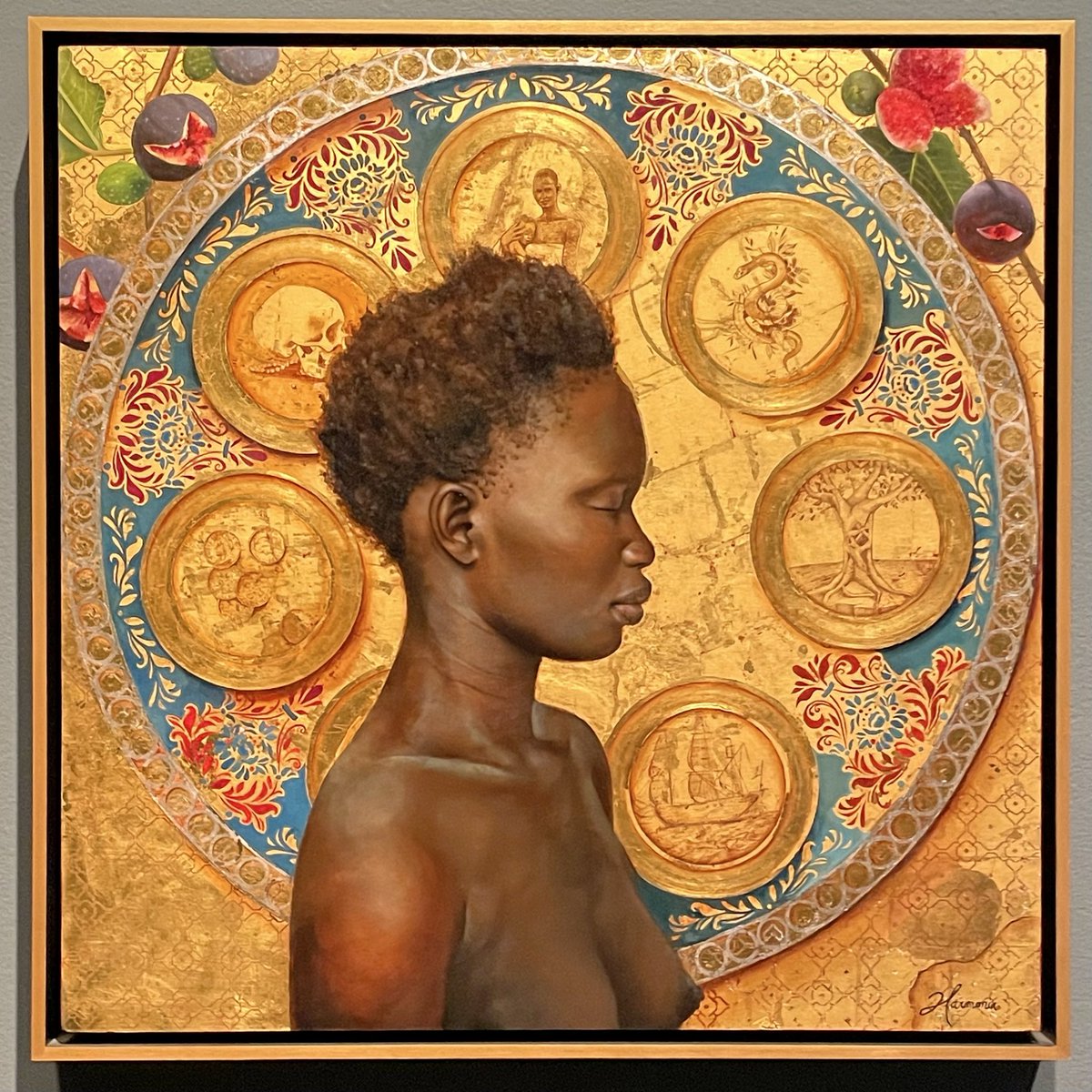 TBAPopUp's tweet photo. Portrait of Eve (2021) — Oil painting with gold and silver leaf on panel.  Harmonia Rosales. “Beginnings: The Story of Creation in the Middle Ages” at The Getty. https://t.co/0tNsyvE0Py