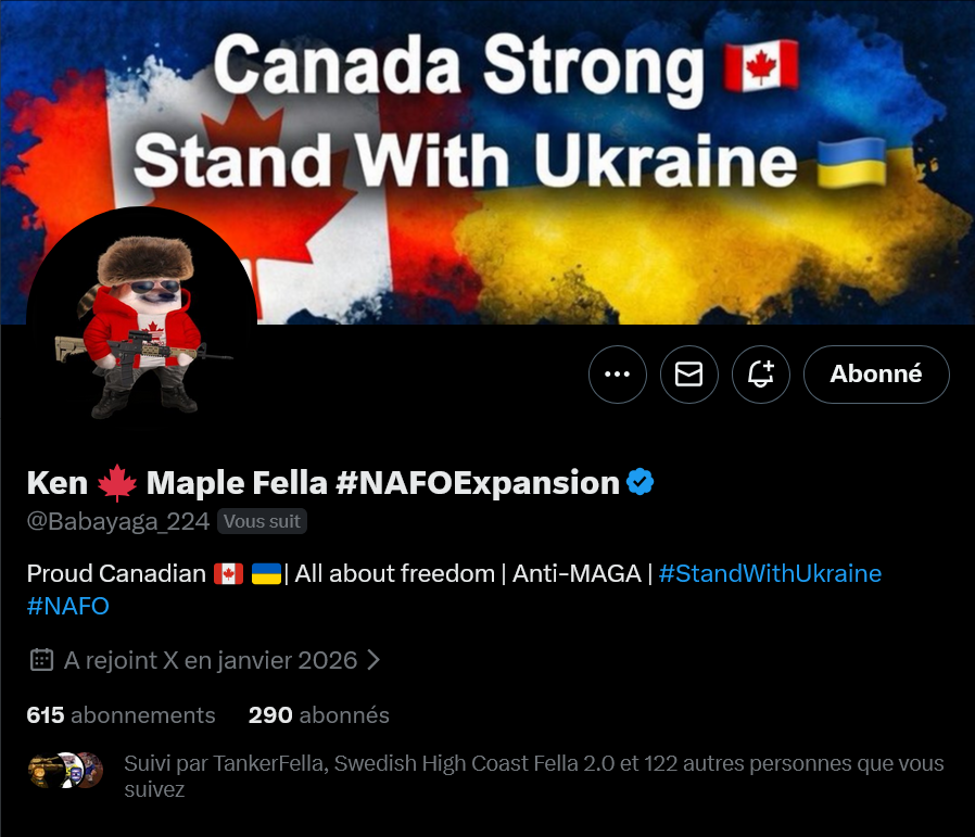 Fellas, can we boost <a href="/Babayaga_224/">Ken 🍁 Maple Fella #NAFOExpansion</a>? 

Thank you 🫡💙💛

#WeAreNAFO
#NAFOExpansionIsNonNegotiable