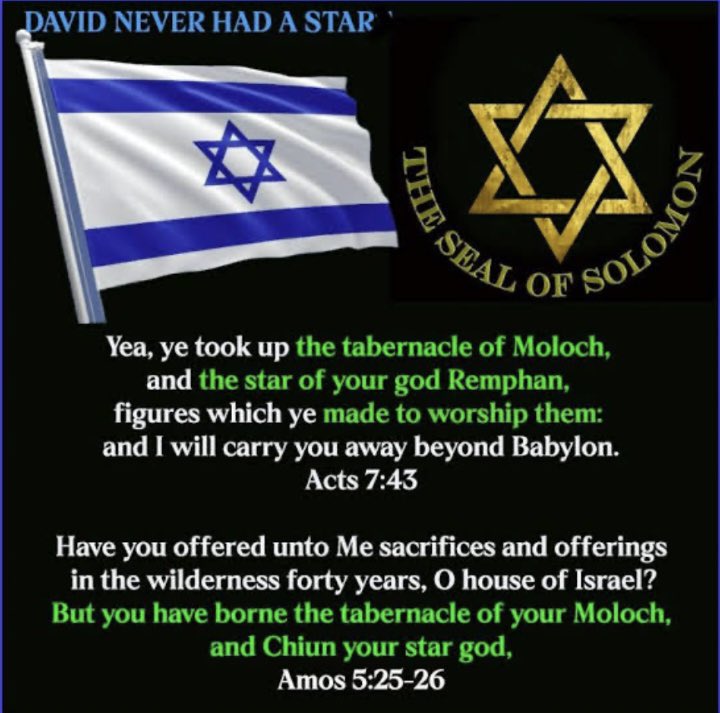 TruthFairy131's tweet image. ✡️ David never had a Star but Baal/ Moloch did… 

This star has nothing to do with Yasharahla (Israel), Hebrews, King David or Christ.

It is the star of Baal/ Moloch
(the god of child sacrifice).

The synagogue of Satan.