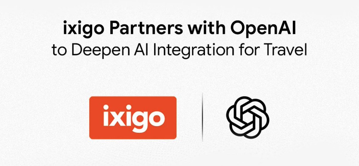 alokebajpai's tweet photo. ixigo x OpenAI - Announcing ixigo's collaboration with OpenAI to accelerate deep AI integration across ixigo, ConfirmTkt and AbhiBus. We are deploying agentic AI both within the org and for over half a billion travel consumers by leveraging OpenAI’s Enterprise platforms to reinvent the travel stack !  @rajnishkumar