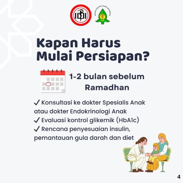 idai_tweets's tweet image. 🌙 Ramadhan Sehat untuk Anak &amp;amp; Remaja dengan DM Tipe 1

Puasa perlu persiapan khusus dan pengawasan ketat agar tetap aman. Pastikan konsultasi dengan dokter sebelum memutuskan berpuasa. Simak panduan lengkapnya pada infografis berikut! 

#IDAI 
#IndonesiaPediatricSociety