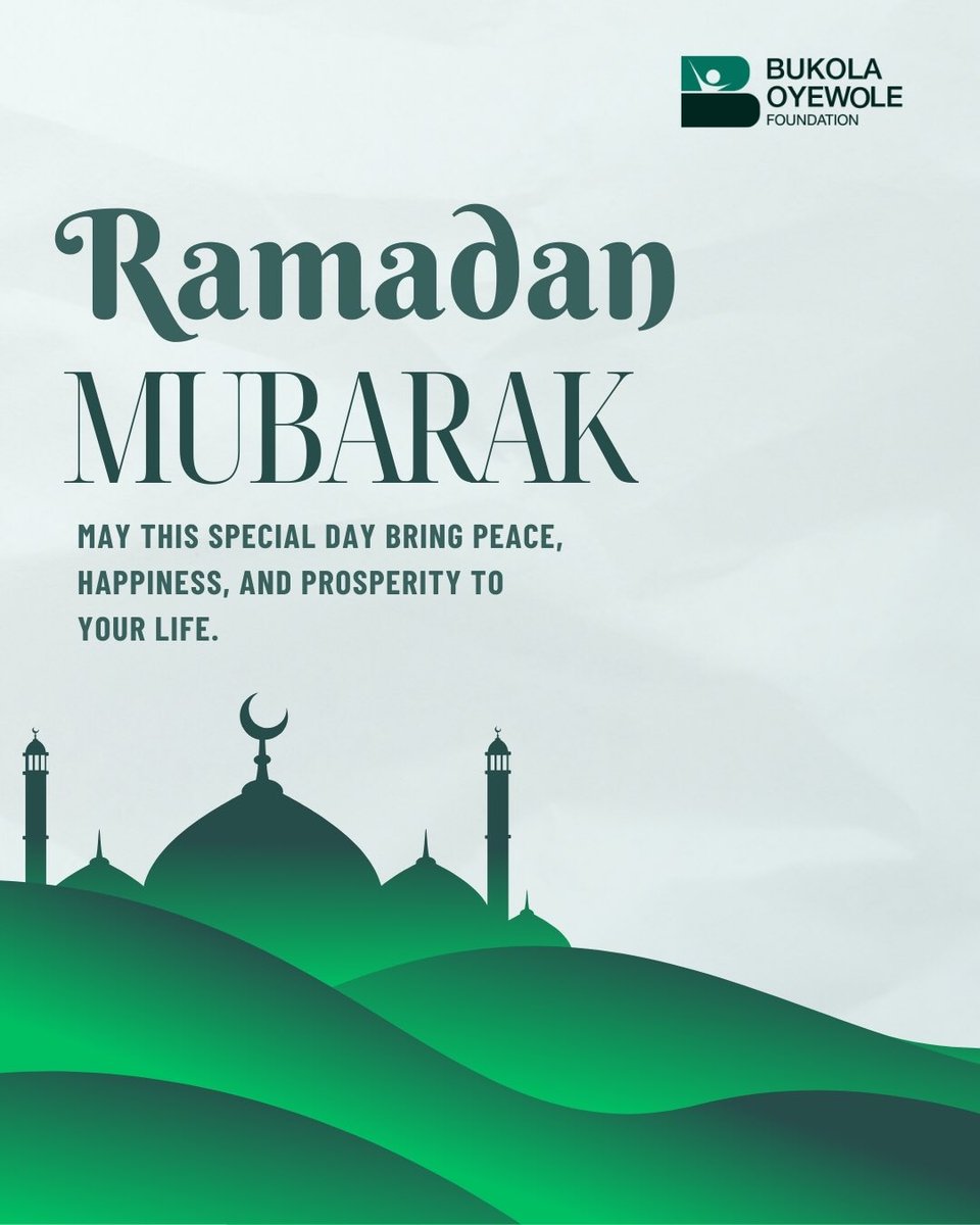 The Bukola Oyewole Foundation wishes you and your loved ones Ramadan Kareem.

#BukolaOyewoleFoundation #RamadanKareem #MonthOfMercy #Holymonth #Ramadan2026