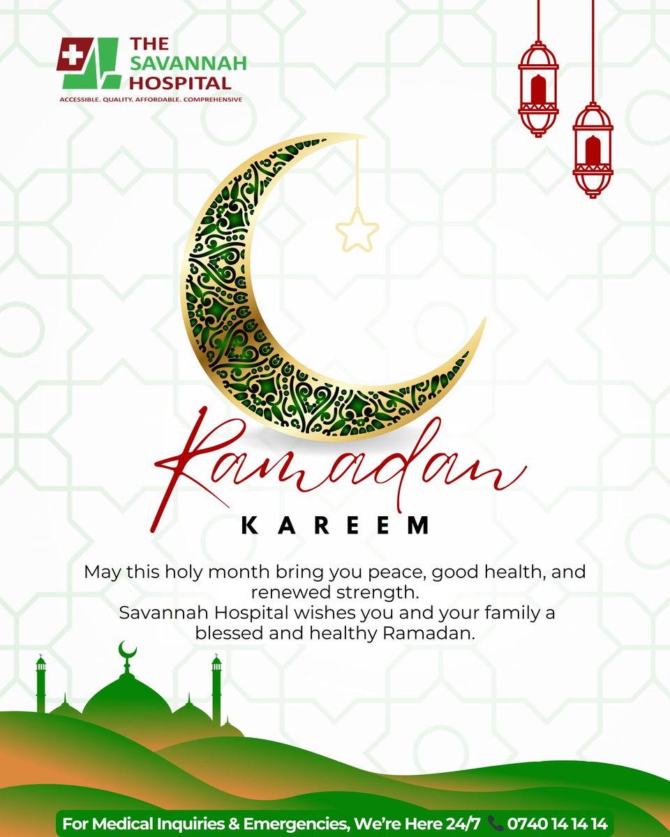 Savannah_Health's tweet photo. As the holy month of Ramadan begins, we wish our Muslim brothers and sisters a blessed time of reflection and peace, and extend warm wishes of health and wellness to the whole community.
For any inquiry or need urgent emergency care call us on 0740141414
#RamadanKareem https://t.co/w1CCxSEZDS
