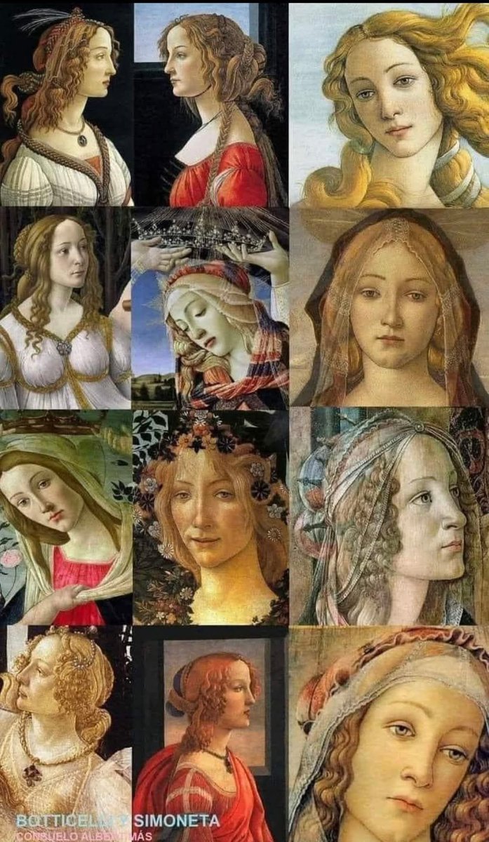Buongiorno!

Simonetta Vespucci era così bella e affascinante da essere soprannominata “Senza Paragoni”
✒️🎨Sandro Botticelli grande pittore del Rinascimento, era ossessionato dalla sua bellezza e la scelse come sua musa ispiratrice e la dipinse in numerosi capolavori immortali👇