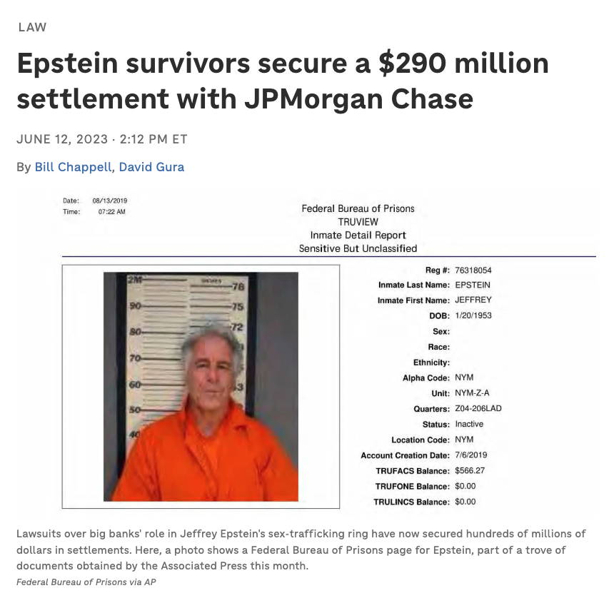 If the Epstein files are a hoax, as <a href="/POTUS/">President Donald J. Trump</a> claims, why did JP Morgan Chase settle for $290 million with 191 of Epstein's victims?