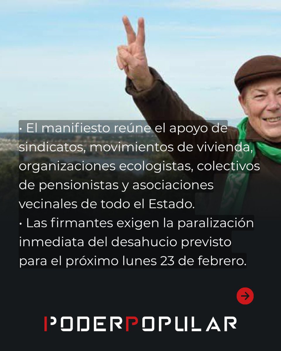 PoderPopularWeb's tweet photo. 💥 Más de 150 colectivos firman un manifiesto contra el desahucio de la histórica militante de Anticapitalistas y activista Paca Blanco. El manifiesto reúne el apoyo de sindicatos, movimientos de vivienda, ecologistas y asociaciones vecinales.

🖇️ Noticia: https://t.co/4oBq5jtZJh https://t.co/Dldv8Txo4L