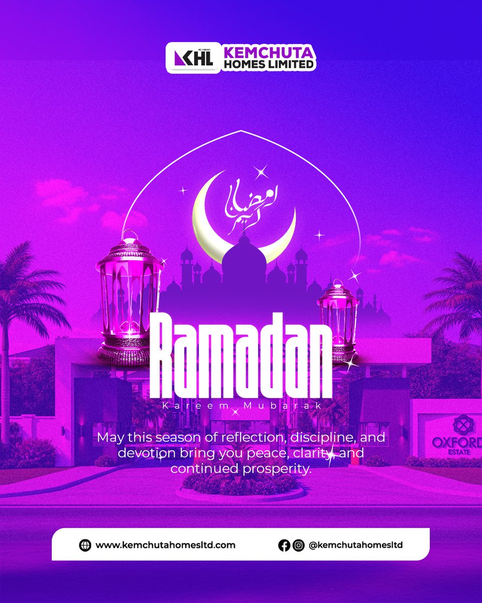 Wishing our clients, partners, and community a peaceful and fulfilling Ramadan.

May this month bring renewed strength and abundant blessings.

#RamadanMubarak #KemchutaHomes #Ramadan2026 #SeasonOfReflection