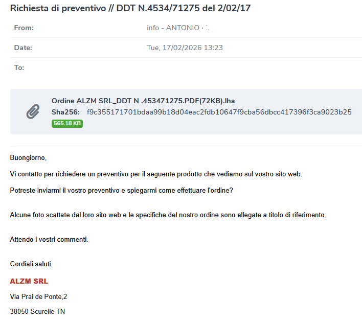 JAMESWT_WT's tweet image. ⚠️"Richiesta di preventivo DDT N." 
#spam ITA spread #Quasar #Xworm

lha&amp;gt;com&amp;gt;ps1&amp;gt;urls&amp;gt;exe

Samples👇
bazaar.abuse.ch/browse/tag/cbz…
⛔️Urls👇
friendly.ydns.]eu
vereasw.ydns.]eu
CH1.exe 
CH2.exe
CH3.exe

⛔️C2👇
cbzr-98pq1.ydns].eu:4045
code1.ydns.]eu:9302

❇️AnyRun
app.any.run/tasks/91b32bde…