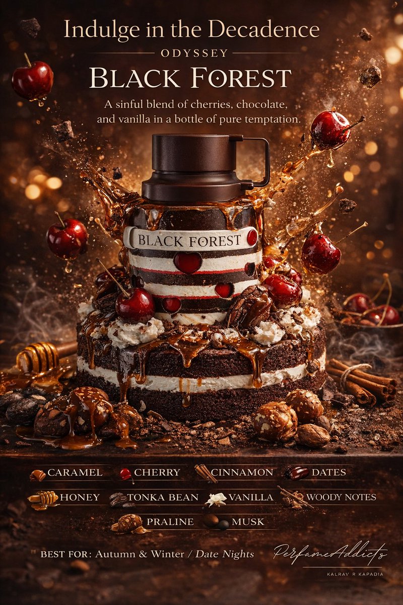 kalravkapadia's tweet image. PerfumeAddicts Exclusive Deal:

Smell like a luxury Black Forest cake💫💫

 Dark, Dripping, and Dangerously addictive. 🍒🍫

A GOURMAND LOVERS DELIGHT💞💞

Armaf Odyssey Black Forest Eau De Parfum Pour Homme for men from Armaf 100ml EDP for 2650. #gourmand #sensous #powerful