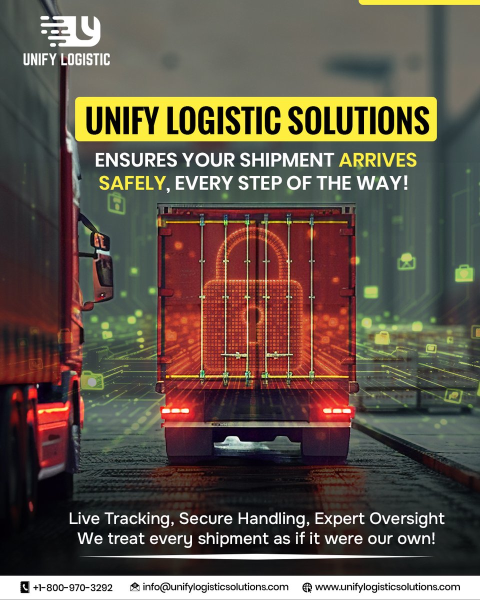 LogisticUnify's tweet photo. Every #shipment matters.

#UnifyLogisticSolutions combines expert handling, advanced security, and real-time tracking to ensure your #cargo arrives safely and on time—without surprises.

Ship with confidence.

#SecureShipping #FreightProtection #LogisticsExperts #RealTimeTracking https://t.co/lf7RtFYbFr