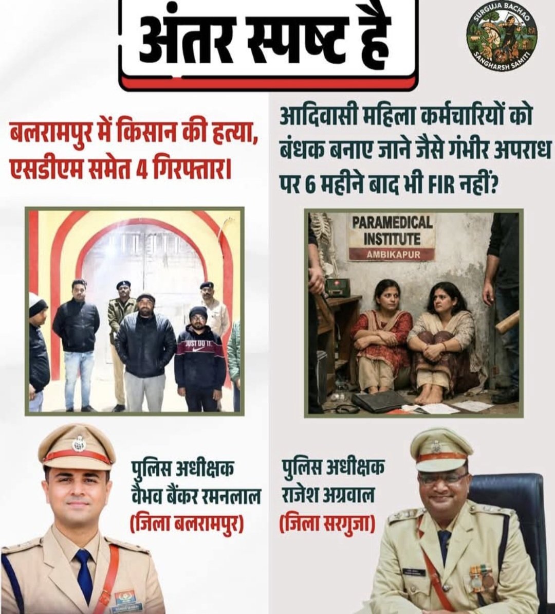 Not only the <a href="/SurgujaP/">Surguja PoliCe</a> but the @CG_Police should learn from an  instant &amp; quick action taken by the <a href="/balrampurpolice/">BALRAMPUR POLICE</a> in a high profile case.  SDM responsible for killing of #tribal was brought to book 
<a href="/vijaysharmacg/">Vijay sharma</a> <a href="/iamvikassheel/">Vikas Sheel IAS</a>
<a href="/IGP_Surguja/">IGP Surguja Range</a> <a href="/DPRChhattisgarh/">Jansampark CG</a> <a href="/mygovindia/">MyGovIndia</a>