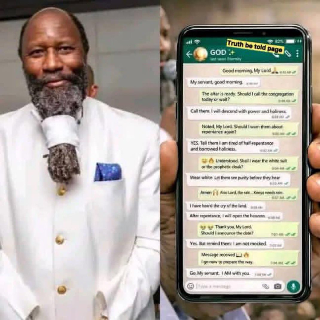 A Nigerian prophet called ProphetDavid shows WhatsApp chat Messages he claims is between him and “god” to his church members.

Prophet David claims he regularly chats with “god” on his WhatsApp.

This is the kind of disgusting insanity done in the name of Christianity in Nigeria.