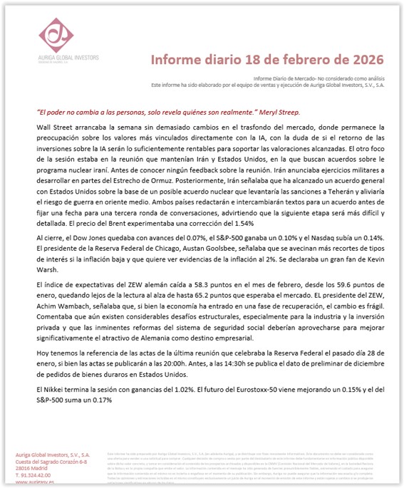 #Felizmiercoles Informe diario Auriga 18/02/2026