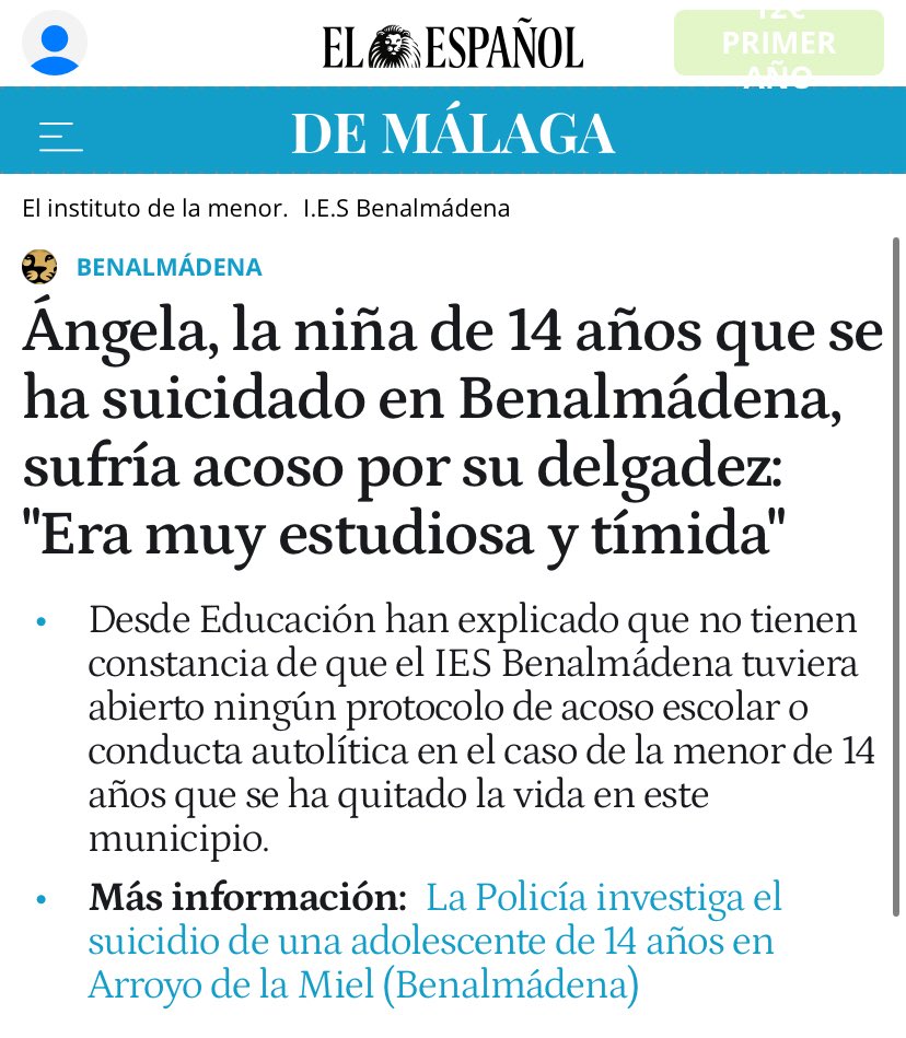 se ha suicidado una niña de 14 años por el acoso que sufría de cuentas falsas en redes sociales. 14 años, para que luego haya quien no quiere prohibir las redes a los menores de 16 y pedir identificación para entrar