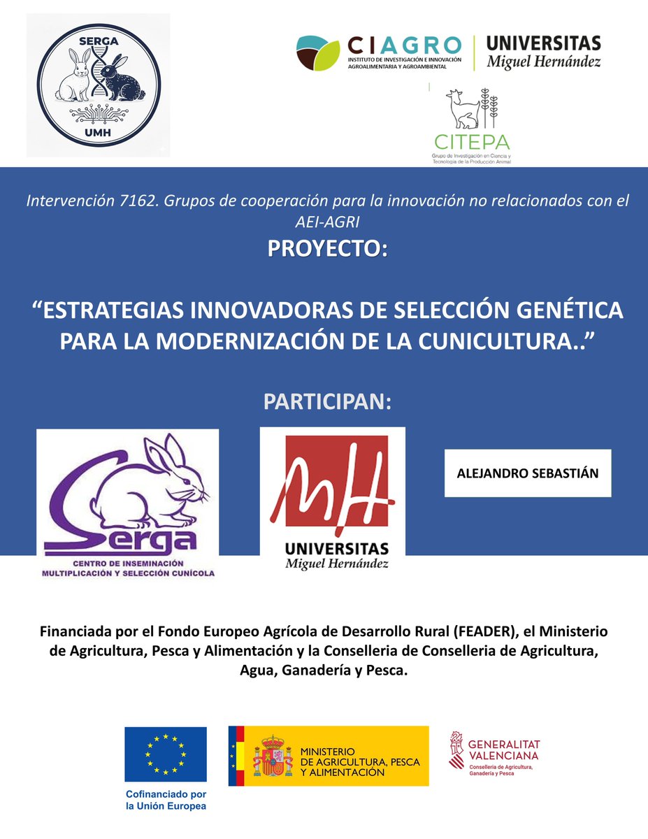 mastertecagro's tweet photo. 🐰 Las profesoras Mª José Carrascosa y Mª Luz García impulsan un proyecto sobre selección genética para modernizar la cunicultura.

La iniciativa cuenta con financiación de FEADER, el Ministerio de Agricultura y la Conselleria de Agricultura. 🌱

https://t.co/3k7cq858en https://t.co/I5P0mNVWDs
