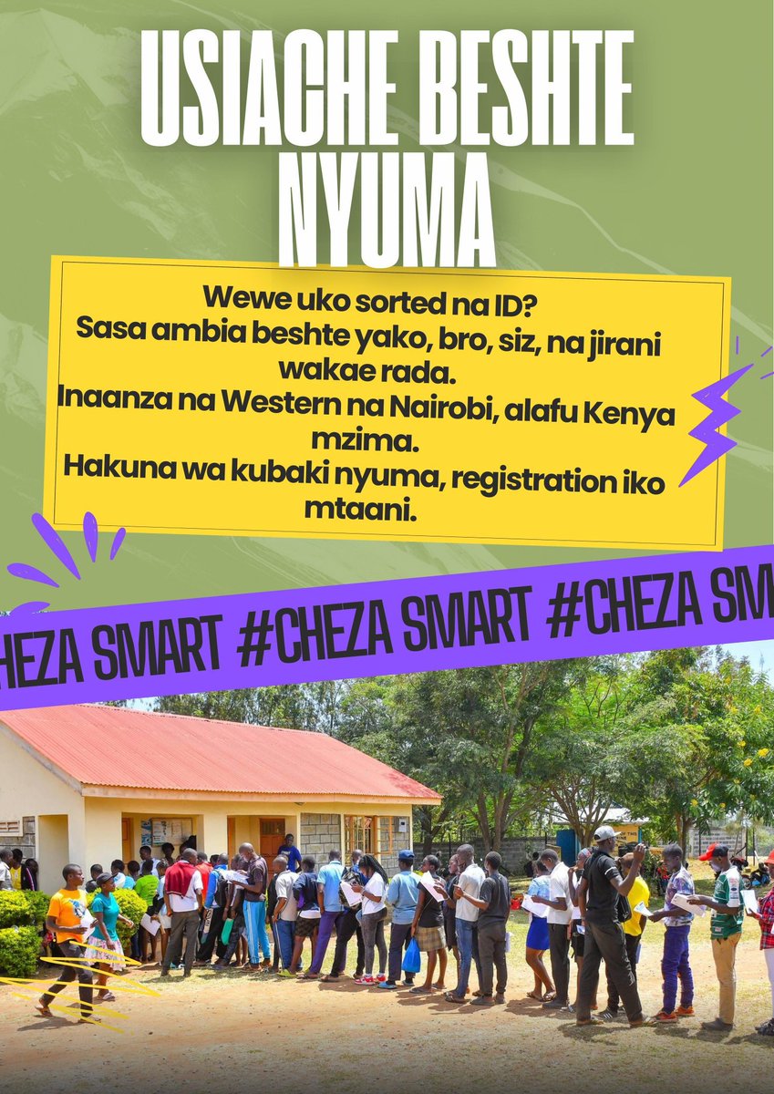Joyree_Wambua's tweet photo. The clock is ticking on these mobile registration drives. If they are in your area today, go there first thing in the morning. Opportunities don't wait, and neither should you. Usiachwe Nje. #ChezaSmart #LevelUpNaID https://t.co/nNxcdhW2Ip