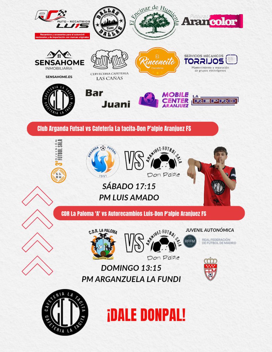 PARTIDOS DEL FINDE🙌

Doble salida durante la tarde del sábado por parte de nuestro Senior y el domingo, turno para nuestro Juvenil.

#VamosDonpal❤️
#HacerHistoria