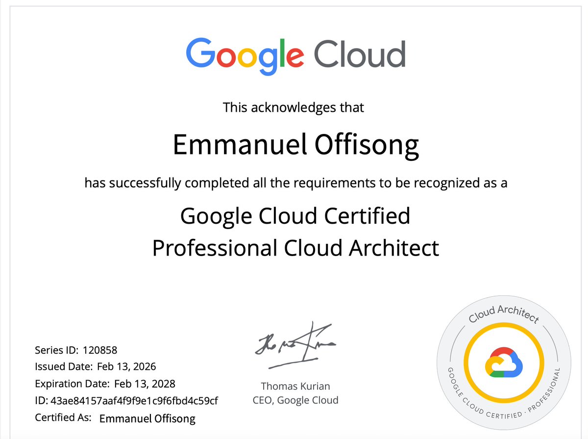 emmys_life's tweet image. Officially Google Cloud Professional Cloud Architect certified 🥳

#cloudengineering #devops #gcp