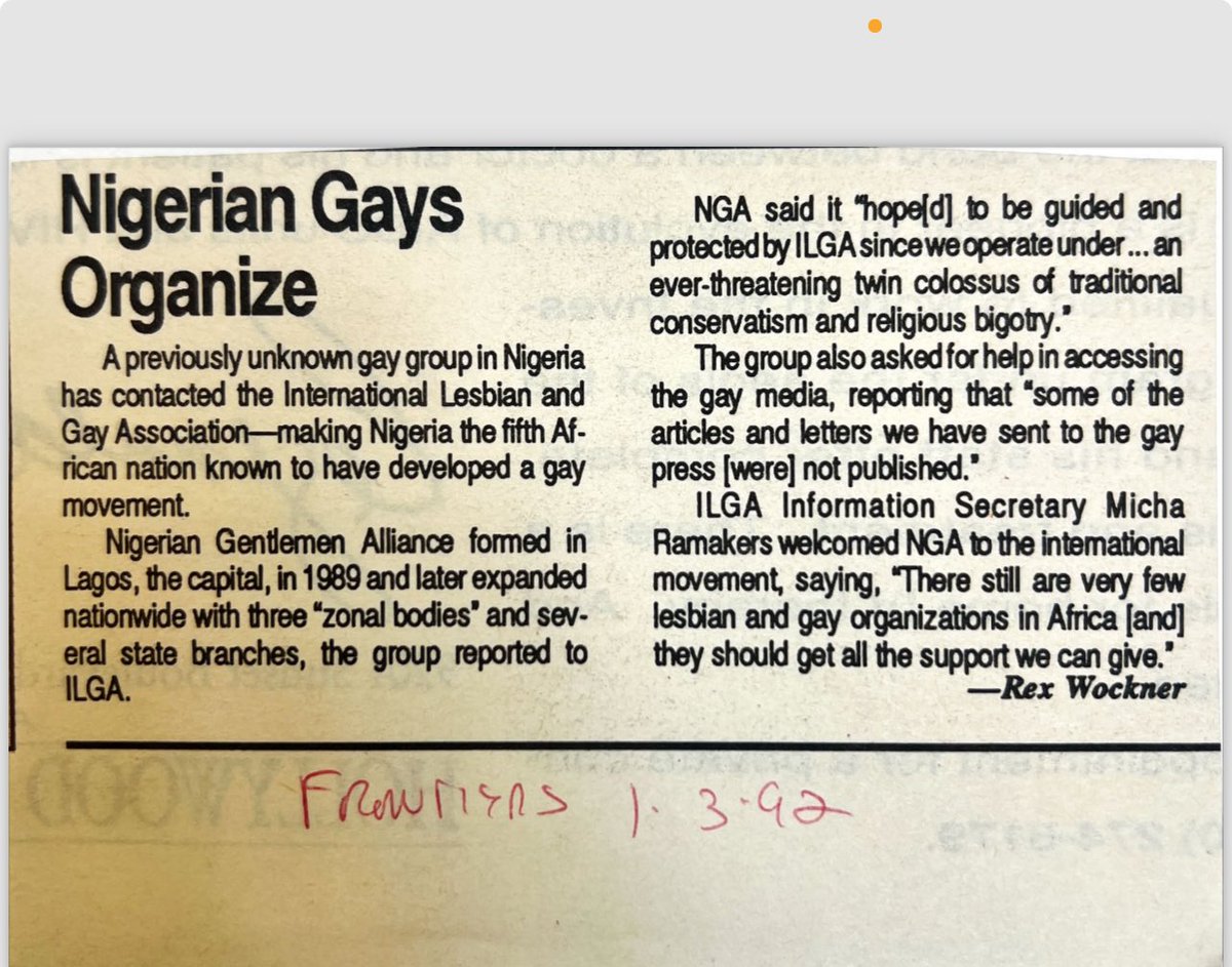 Working on my research and found this 1992 cut out piece at a Los Angeles Archive and scanned it. To choose to document queer Nigeria is to be relentlessly restless!