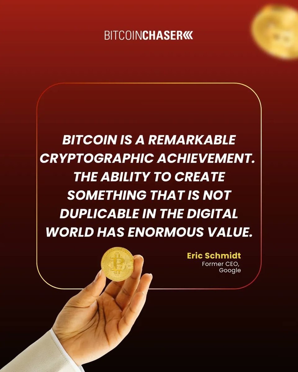 Not duplicable in the digital world has enormous value" 💎
This is why Bitcoin matters
This is why we stack it
This is why we gamble with it
Fixed supply. Instant transfers. No middlemen.
Tech legends understand.  ⚡️🚀
bitcoinchaser.com/?utm_campaign=…
#crypto #bitcoin
