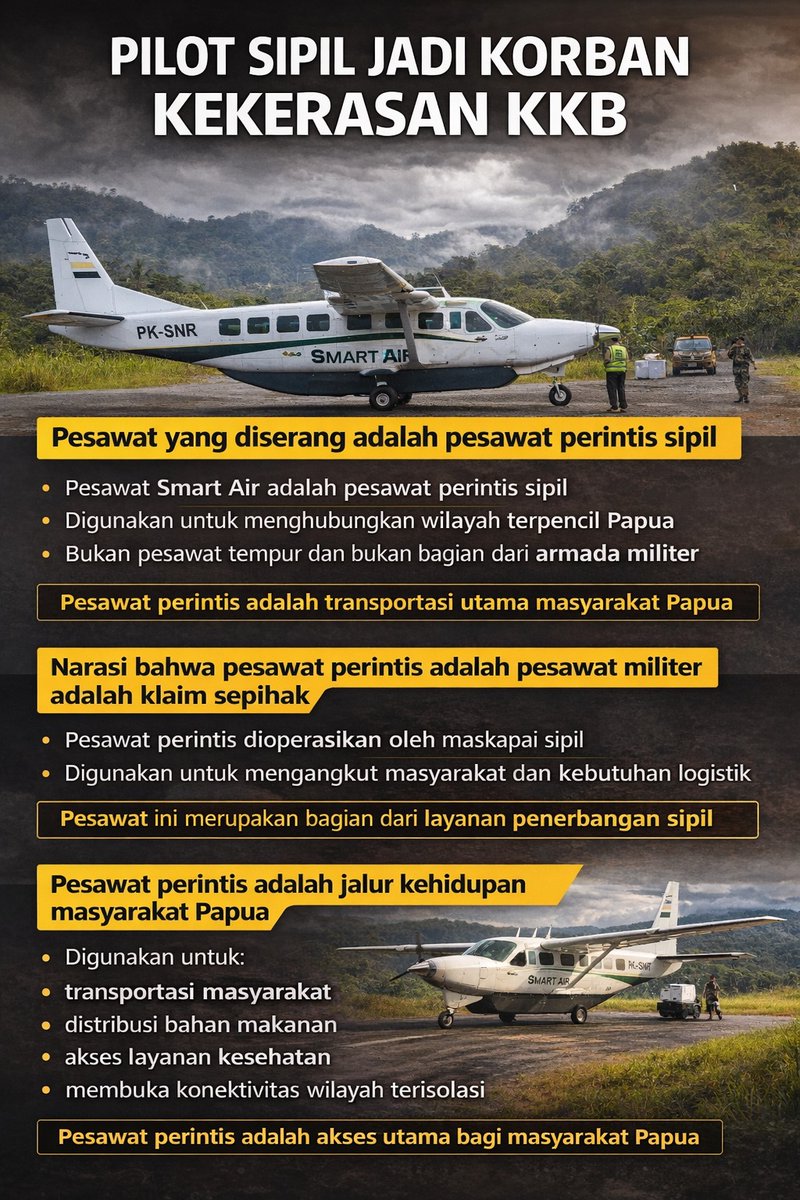 nyomvan's tweet image. Kita nggak boleh diam kalau pilot Smart Air yang membantu Papua jadi #KorbanKekerasanKKB. Bareng-bareng jaga penerbangan sipil dan kelancaran akses Papua