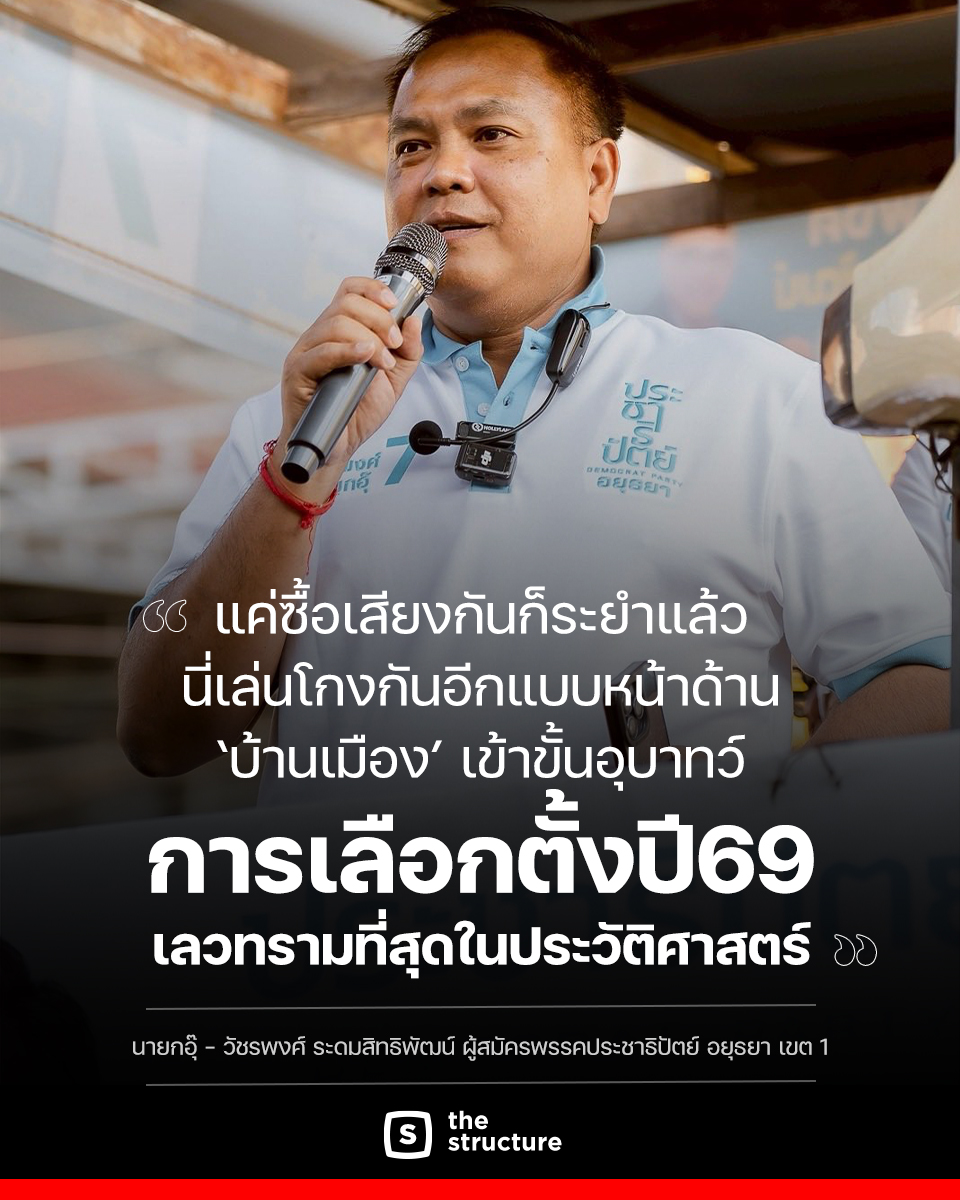 TheStructureTH's tweet photo. นายกอุ๊ - วัชรพงศ์ ระดมสิทธิพัฒน์ ผู้สมัครพรรคประชาธิปัตย์ อยุธยา เขต 1 ได้ออกมากล่าวถึงการเลือกตั้งครั้งนี้ว่า 

"แค่ซื้อเสียงกันก็ระยำแล้ว นี่เล่นโกงกันอีกแบบหน้าด้าน ‘บ้านเมือง’ เข้าขั้นอุบาทว์ การเลือกตั้งปี69 เลวทรามที่สุดในประวัติศาสตร์"

#TheStructure
#TheStructureNews 
#พรรคประชาธิปัตย์ #วัชรพงศ์ระดมสิทธิพัฒน์ #นายกอุ๊