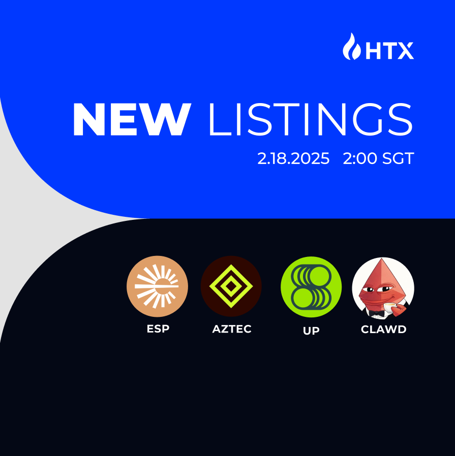 HTX_Global's tweet photo. New Listings Recap:

$ESP • $AZTEC • $UP • $CLAWD

Which one’s on your watchlist? 👀 https://t.co/2kxd8PxnAN