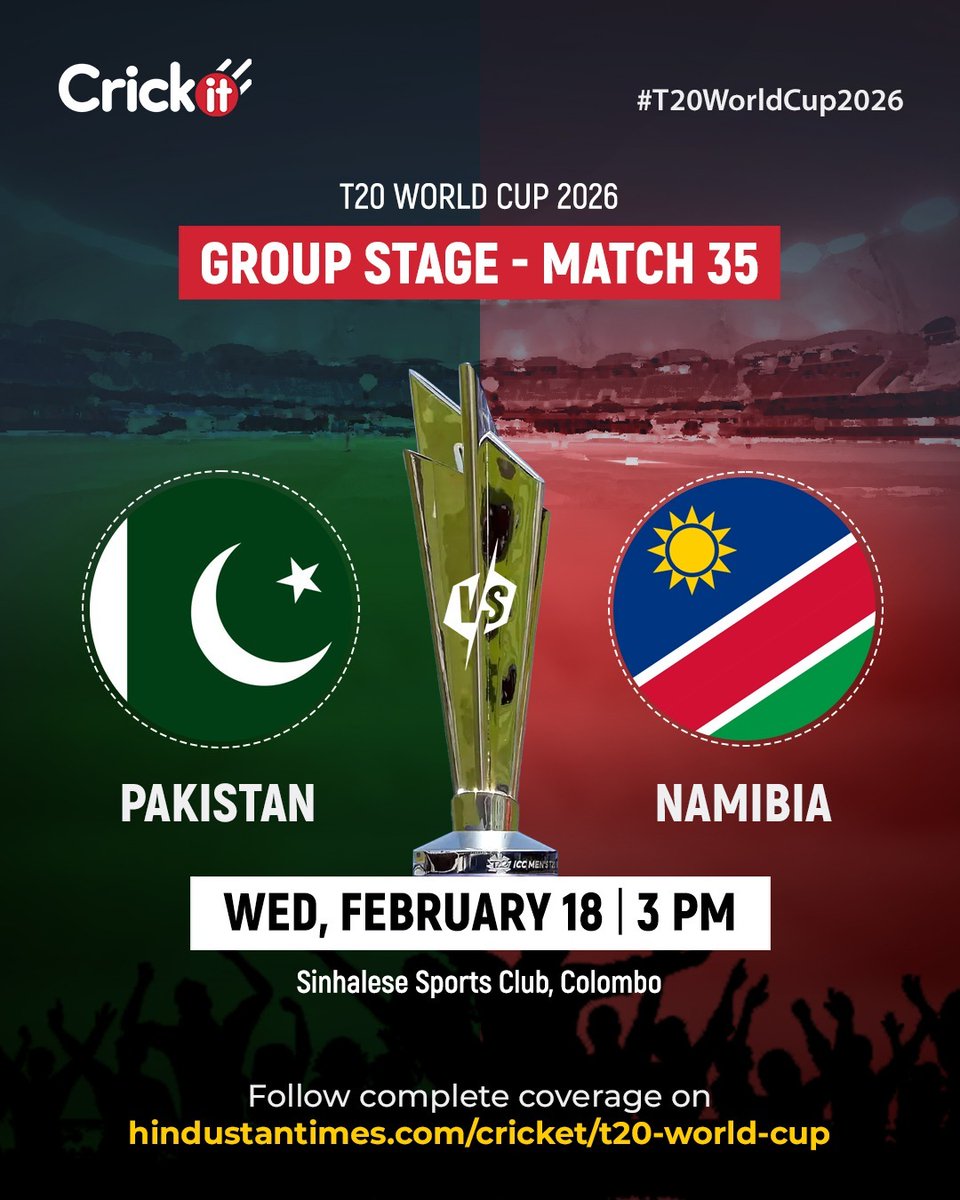 htTweets's tweet photo. #T20WorldCup2026 | Pakistan enter must-win game on verge of elimination, Namibia to play spoilsport
Track LIVE updates 👉🏻https://t.co/1aHvSutA3M
#PAKvsNAM #NAMvsPAK (Via @CrickitbyHT) https://t.co/VecbSkhLfK