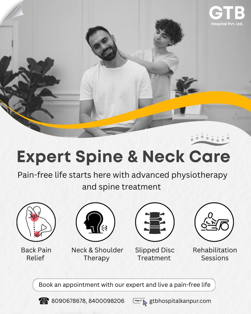 HospitalGtb's tweet image. Expert Spine &amp;amp; Neck Care 🩺🚑
.
.
Emergency Services 24/7 🕖
.
.
📞 Book an appointment now at 8090-678-678
.
.
📌 GTB HOSPITAL 
📞 8400098206, 8090678678
📍 120/192,Lajpat Nagar,Kanpur 

 #hospitalnearme #medicalcare #urgentcare #doctorsnearme #bestdoctorsinkanpur #treatment
