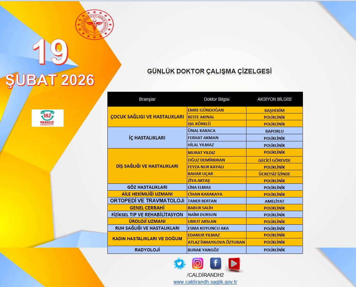 Mobil , Web ve 182 Randevu hattından istediğiniz Hekime anında randevu alabilirsiniz. Yayınlanan Poliklinik Listesi üzerinde Hastanemiz Yönetimi tarafından Acil Vaka, Hastalık vb. gibi nedenlerle mecburi değişiklikler yapılabilir
<a href="/vanilsaglik/">Van İl Sağlık Müdürlüğü</a>

<a href="/drmuhammedtosun/">Dr.Muhammed Tosun</a>
21s