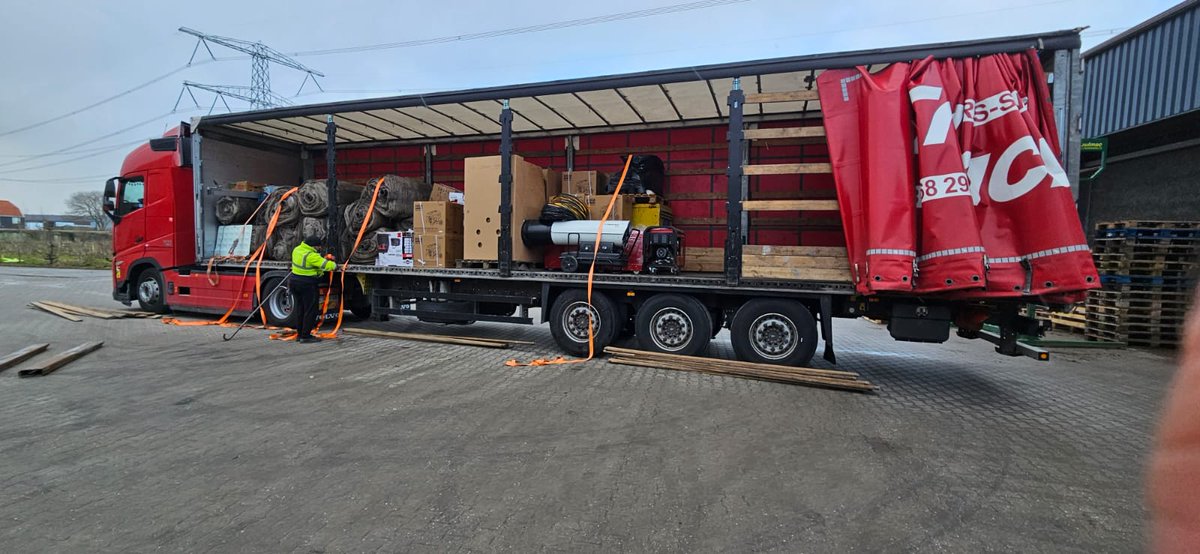 Loading another truck with (among other things) nets, generators and an industrial hot air blower.
Once it's full, it will immediately leave for Ukraine.