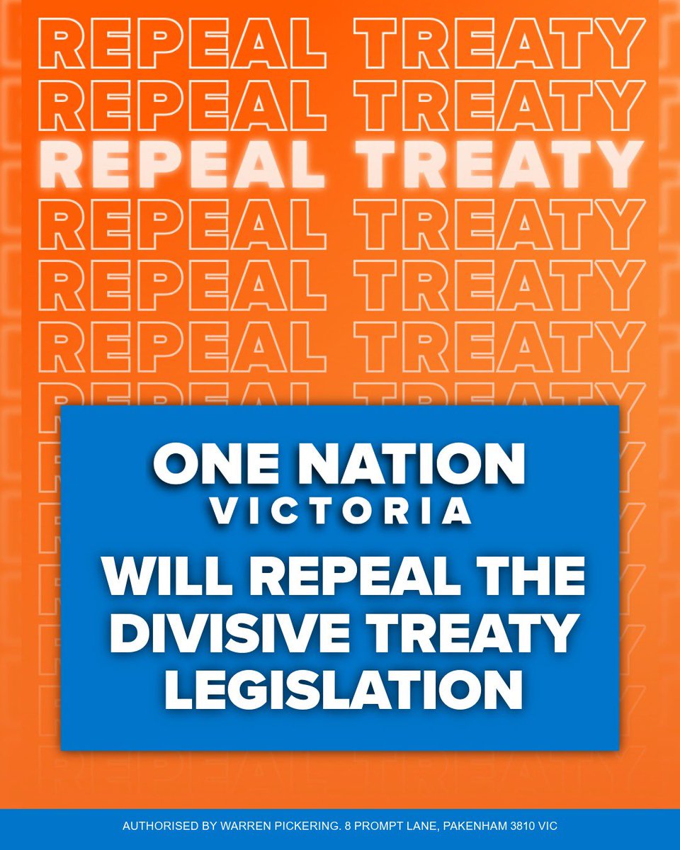 ONE NATION VICTORIA WILL REPEAL THE (divisive) TREATY LEGISLATION.

Treaty divides our state - and transfers wealth - on the basis of race. 

We want to see a Victoria that moves forward together as a united community.