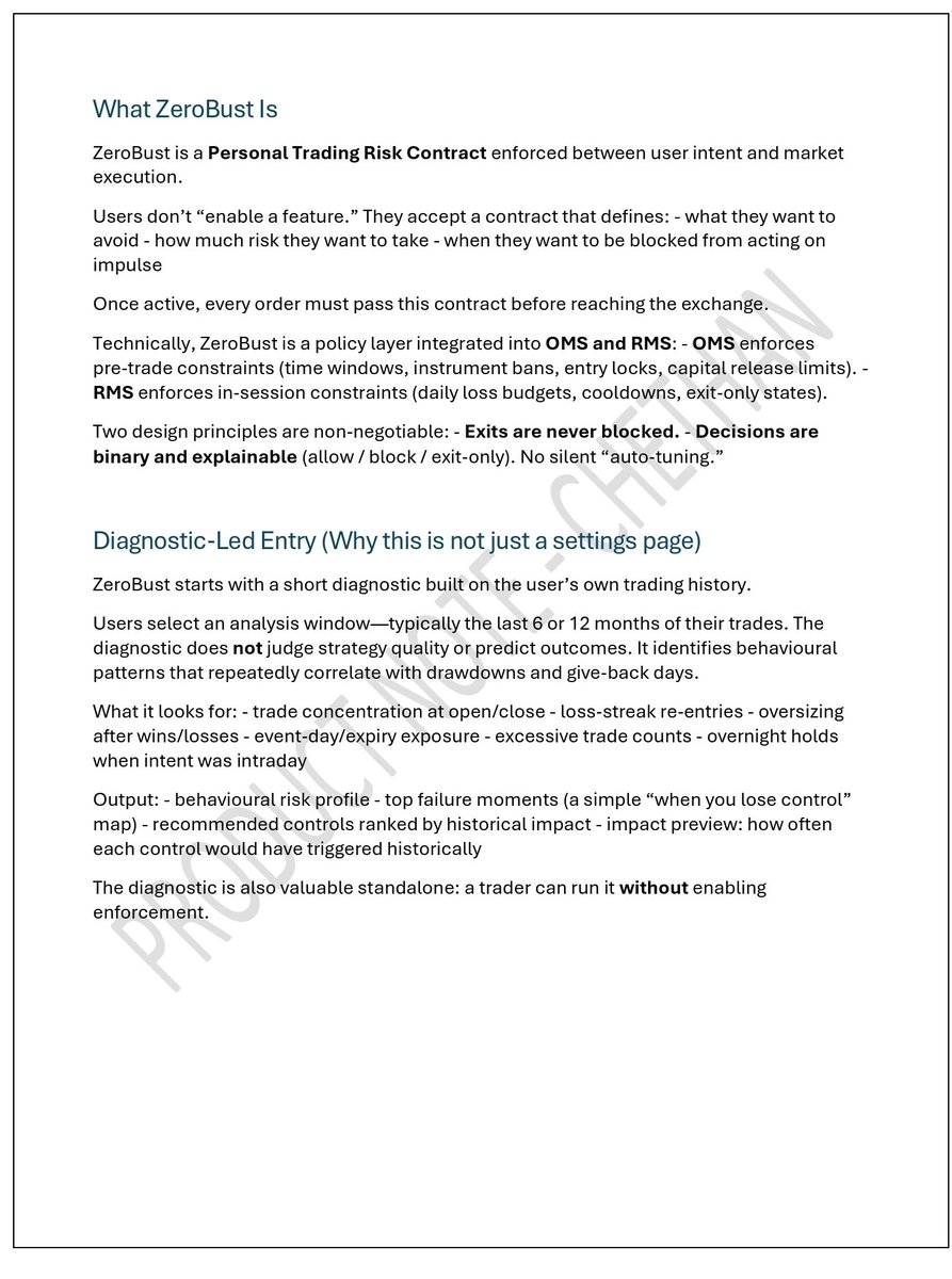 25mack's tweet photo. Dear traders,
Few days back I had an interaction with Abid and pitched this idea — ZeroBust, a personal trading risk contract that literally blocks you from breaking your own rules and protects your capital from impulse trades. He suggested I share it with Rainmatter, but no update so far.
So asking you directly:
Would you pay for a product that prevents you from blowing up your own account?
Not signals. Not tips.
Just enforcement of your own discipline.
Yes / No — and why?