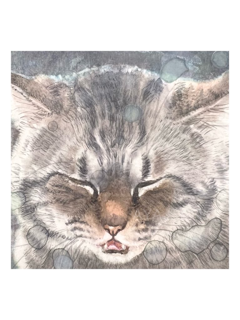 FACE」 透明水彩・水彩紙・木製パネル 10×10cm 画材店で可愛いサイズの