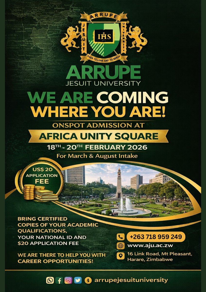 AJU2018's tweet photo. From Application to Admission in one stop! ๐
Find us at Africa Unity Square (Feb 18โ20) and secure your place at Arrupe University. Bring your papers, leave with a plan. See you there! ๐
GOT QUESTIONS?
Call or WhatsApp: 071 895 9249
@followers
#MarchIntake
#OnSiteAdmissions https://t.co/137Kwb28LM