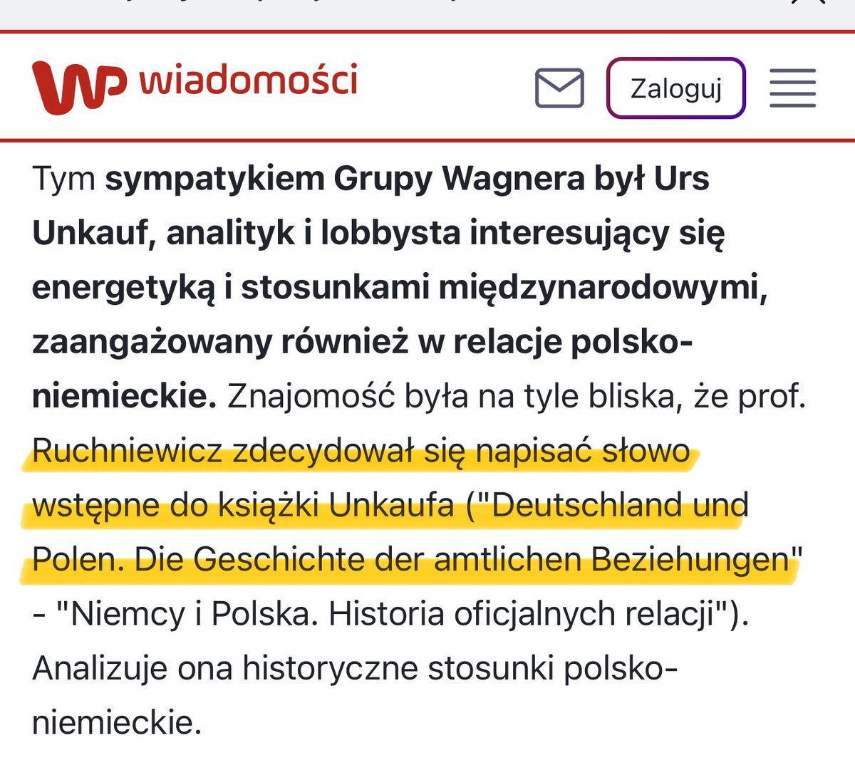 Krzysztof Ruchniewicz, człowiek powołany przez rząd Tuska na szefa Instytutu Pileckiego (skąd musiał odejść pod presją mediów) jest powiązany z przyjacielem putinowskiej Grupy Wagnera, obywatelem Niemiec Ursem Unkaufem – ujawnia <a href="/wirtualnapolska/">Wirtualna Polska</a>.

Tych związków ludzi Tuska z