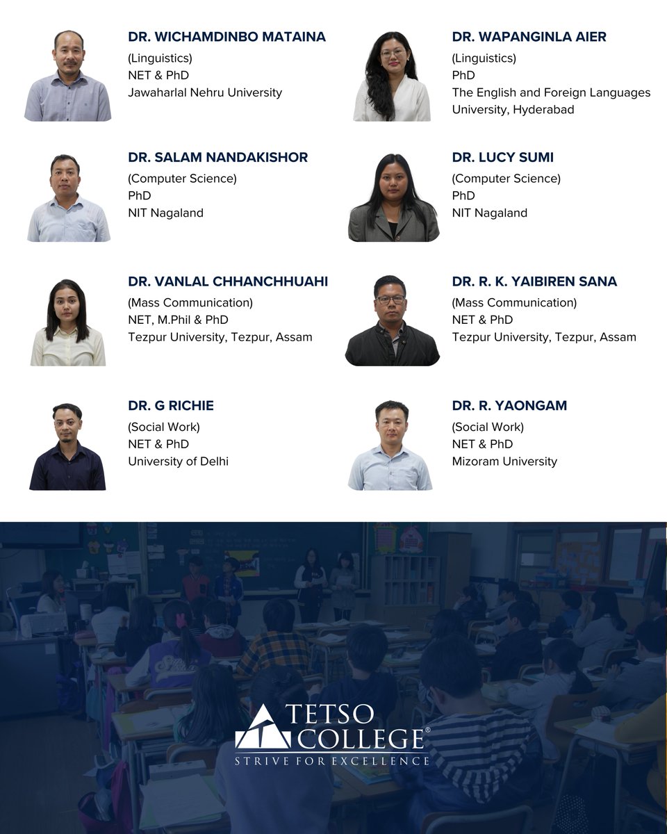 We are proud to carry forward the vision of our late founder, Dr. P. S. Lorin. As the first Naga Fulbright Scholar with a PhD from Southern Illinois University, he set a standard for academic brilliance that continues to define our faculty today.