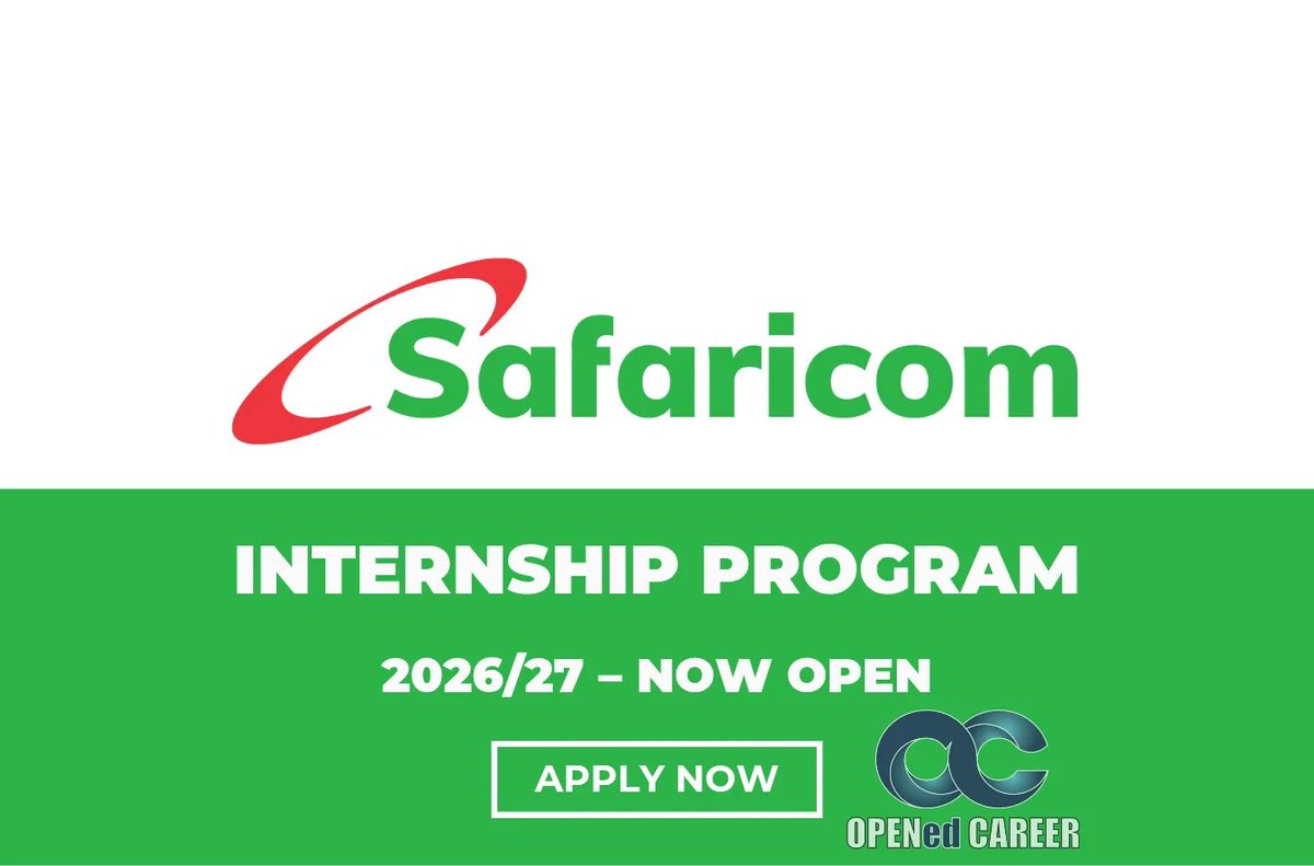 OpenedCareer's tweet photo. Safaricom Internship Program 2026/27 – Now Open

Location: Safaricom House, Westlands – Nairobi
Application Deadline: 24th February 2026

🔗 ReadMore &amp; Apply: https://t.co/VTWM858EFE�

#Safaricom #InternshipProgram #IndustrialAttachment #GraduateInternship #OPENedCAREER https://t.co/35el9Aorkw