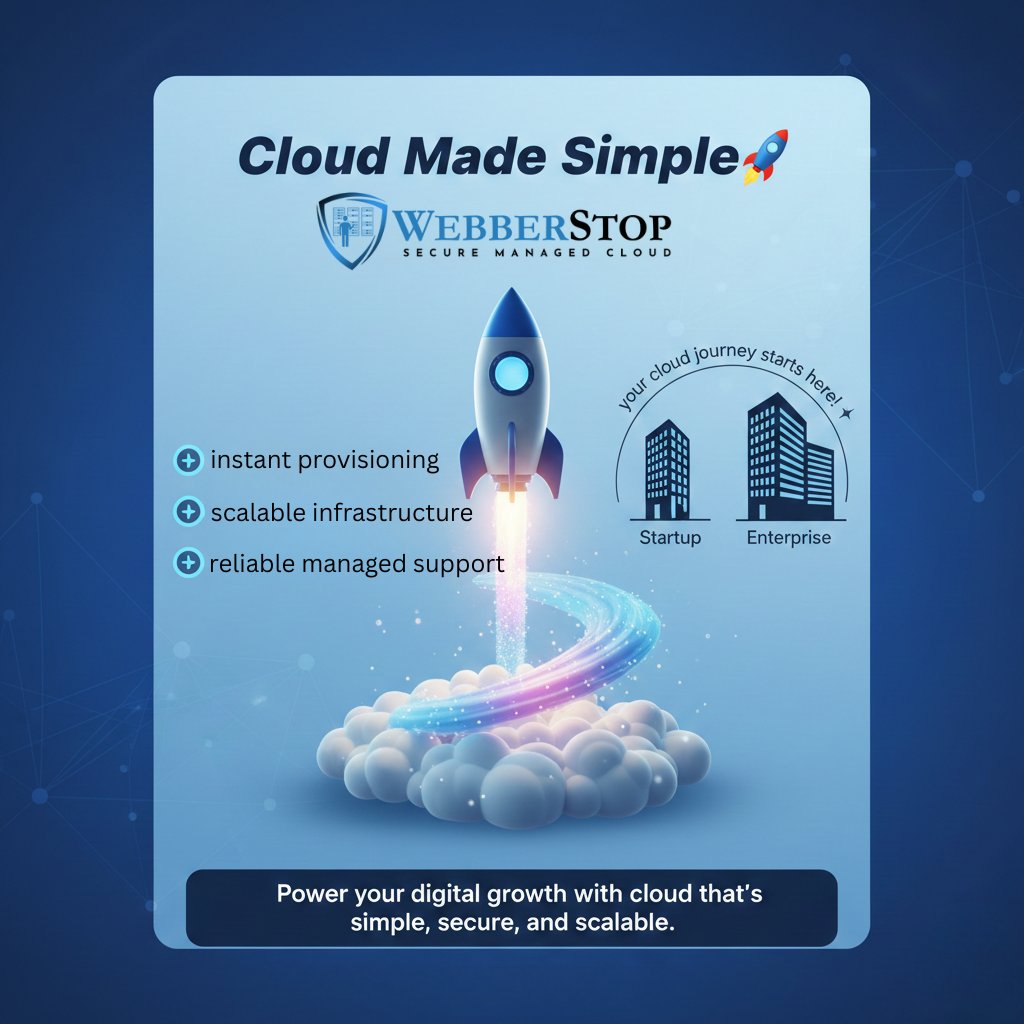 webberstop's tweet photo. Cloud Made Simple 🚀

Startup or Enterprise—begin your cloud journey with WebberStop.
Instant provisioning. Scalable infrastructure. Reliable managed support.

Power your digital growth with cloud that’s simple, secure &amp; scalable.

#CloudMadeSimple #WebberStop #StartupIndia https://t.co/NL6EFtyZeO