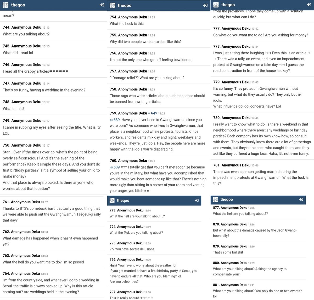 Gwanghwamun is always crowded with protests and events anyway

SK doesn’t hate bts, everyone is defending them lol

knetz are mocking the article, calling it nonsense &amp; a promo (paid) piece

big protests happen there all the time, yet no one writes dramatic articles about those