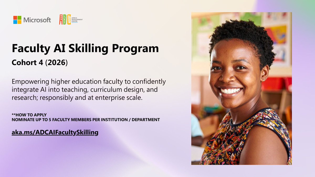 We are inviting universities to nominate faculty for advanced AI skilling, focused on AI‑enabled teaching, curriculum design, research, and responsible AI adoption. 

🔗 aka.ms/ADCAIFacultySk…