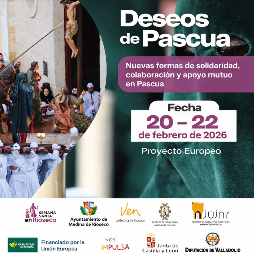 Este fin de semana acogerá el Encuentro Europeo Easter Whises (Deseos de Pascua), organizado por la <a href="/ssenrioseco/">Semana Santa Rioseco</a>  con participantes venidos de Italia, Rumanía, Eslovenia, Portugal, Hungría y Croacia.
+ info 👉🏻turismo.medinaderioseco.org/archivos/24200
<a href="/turvalladolid/">Turismo Valladolid</a>  <a href="/VaSemanaSanta/">Valladolid y su Semana Santa</a> <a href="/info_cofrade/">𝗜𝗻𝗳𝗼 𝗖𝗼𝗳𝗿𝗮𝗱𝗲 ™️</a>