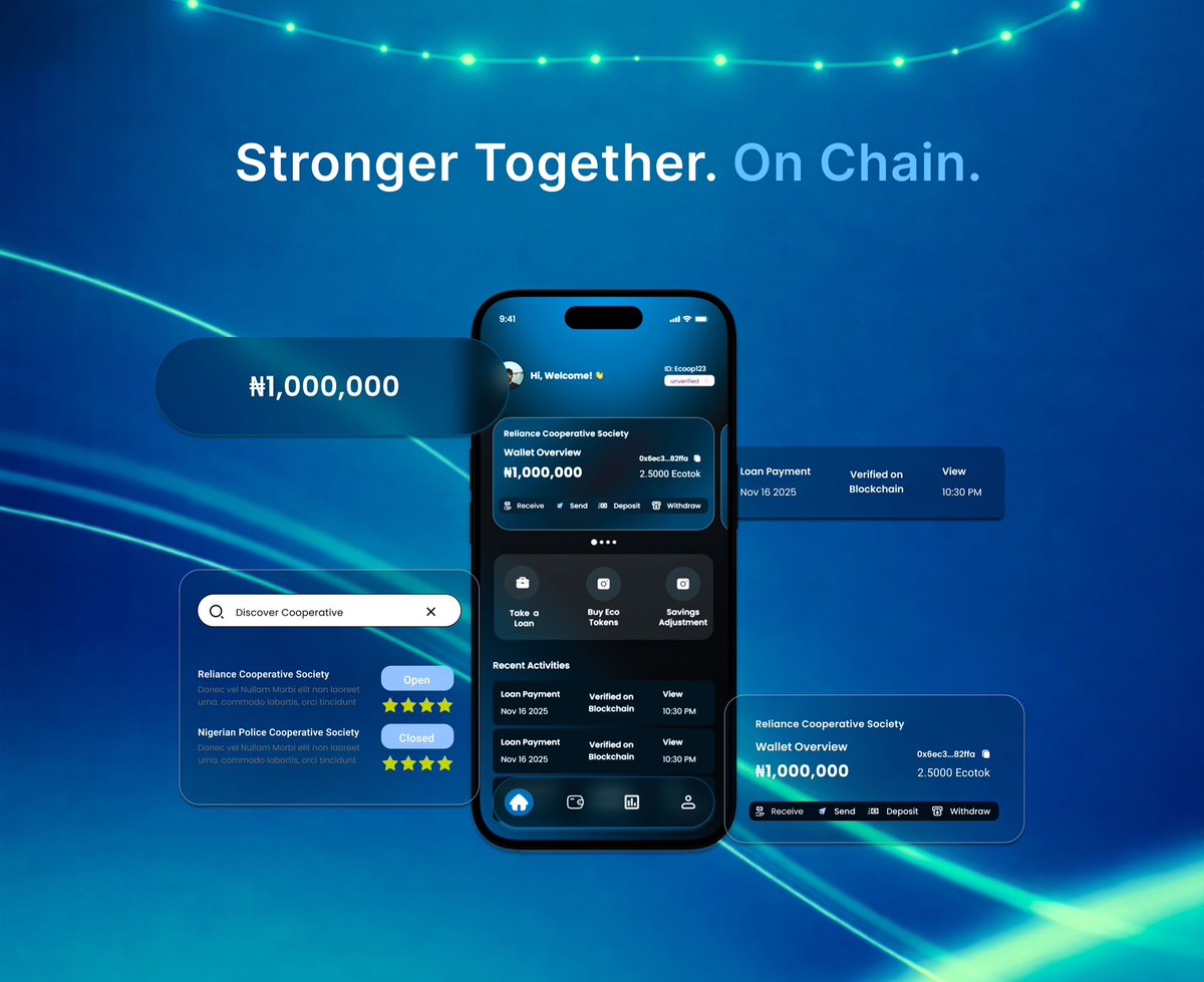 akinkoredeakin's tweet photo. Excited to share early design explorations for ECO-COOP  a blockchain-powered cooperative built around transparency, trust, and collective growth.

Exploring how decentralized infrastructure can empower communities, not just markets.

#Blockchain #Web3 #Fintech #ProductDesign https://t.co/TvlDFU9Bmh
