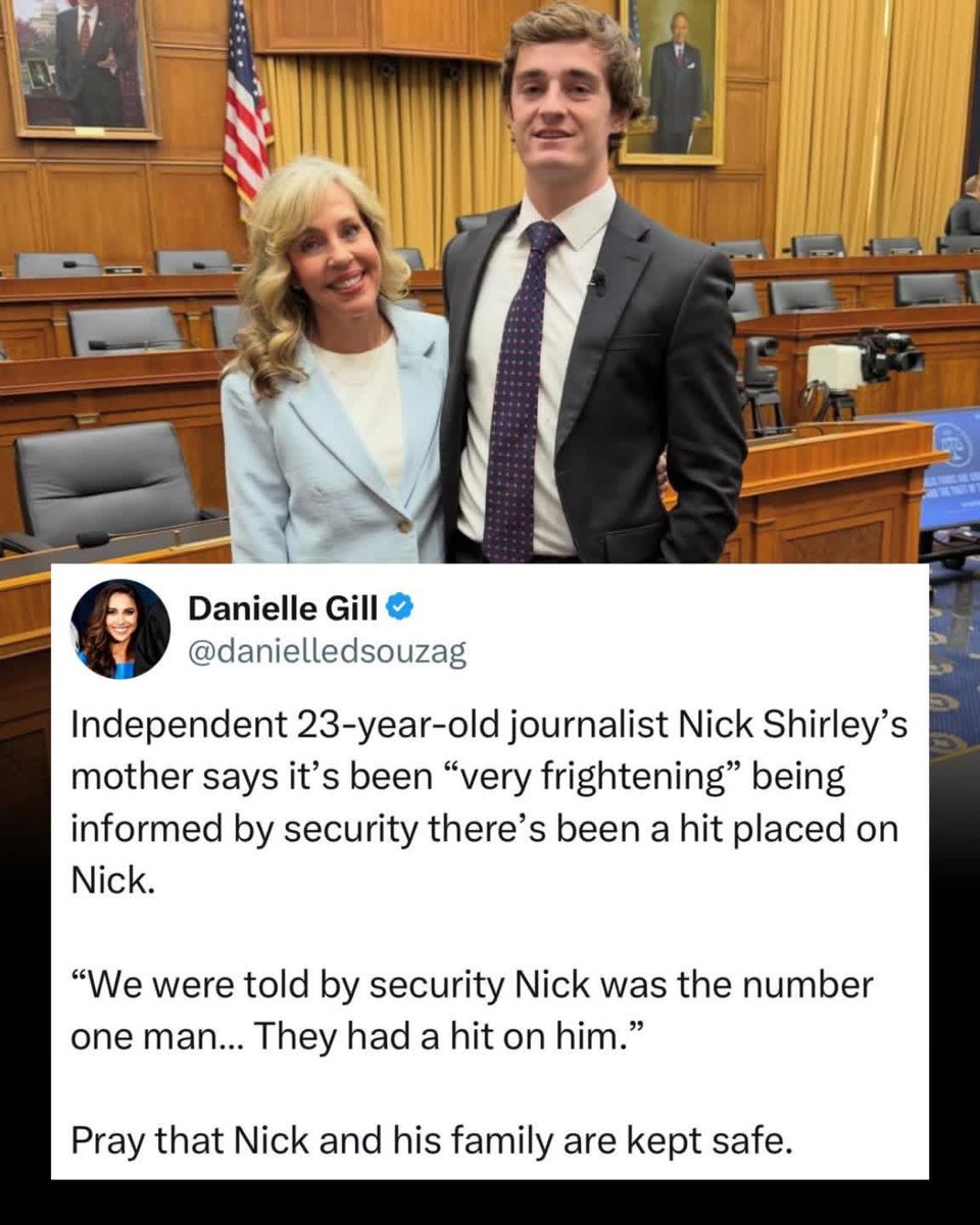 Alladinumar's tweet image. This is chilling. An independent 23-year-old journalist’s mother says she was told by security that there’s been a hit placed on her son, and she described the situation as “very frightening.”

Pray that Nick and his family are kept safe,