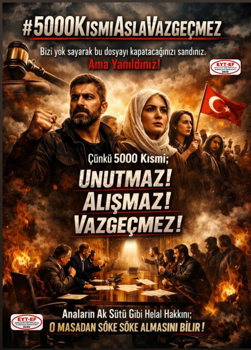 EYT_ED's tweet photo. EYT
👇👇👇
#5000KısmiAslaVazgeçmez

Bizi yok sayarak bu dosyayı kapatacağınızı sandınız
Ama Yanıldınız !

Çünkü 5000 Kısmi
Unutmaz !
Alışmaz !
Vazgeçmez !

Anaların ak sütü gibi helal hakkını;
O masadan söke söke almasını bilir !

#EmekliSandıktaAffetmez
@RTErdogan
@isikhanvedat https://t.co/eIr5P8iQJT