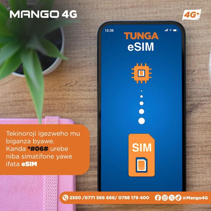 Mango4G's tweet image. Ntibikiri ngombwa kugendana SIMkadi muri smartphone yawe, ngo ukoreshe Mango 4G. E-SIM ni cyo gisubizo. Ubu wakoresha ama SIMukadi arenga abiri icyarimwe muri simatifone yawe. Hamagara 2550 ku bindi bisobanuro. 
 #truly4gnetwork #mango4g #esim