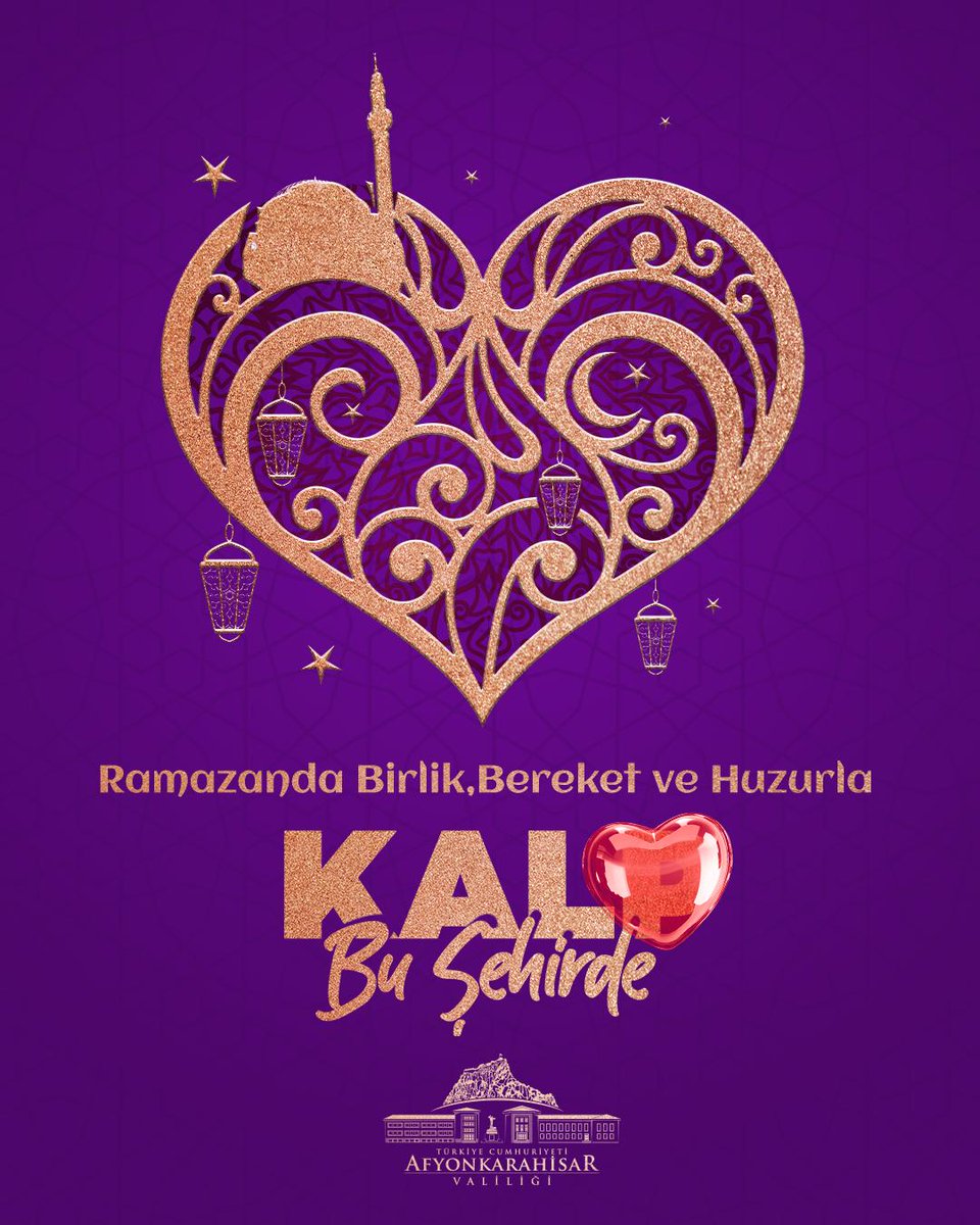 AfyonValiligi's tweet photo. 🌙Hoş Geldin Ya Şehr-i Ramazan🌙
Ezan sesiyle buluşulan sofralarda, kalplerin bir olduğu her an…
Bir komşunun kapısını çalan iyilikle,
Bir çocuğun gözlerindeki sevinçle,
Ekmeği ve emeği paylaşmanın en güzel hâliyle,
Ramazanda birlik, bereket ve huzurla

#KalPBuŞehirde 💜 https://t.co/iMYPdi6xvK