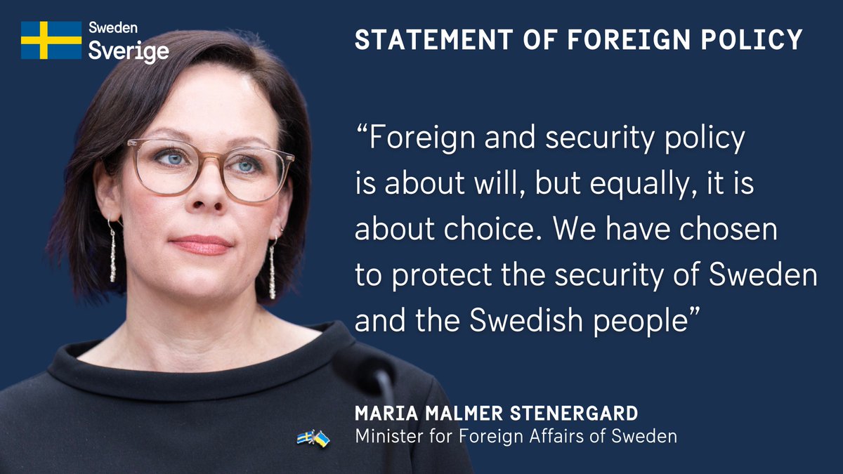 Today, Minister for Foreign Affairs <a href="/MariaStenergard/">Maria M Stenergard</a> presented the 2026 Statement of Foreign Policy.

Read the full statement: government.se/speeches/2026/…