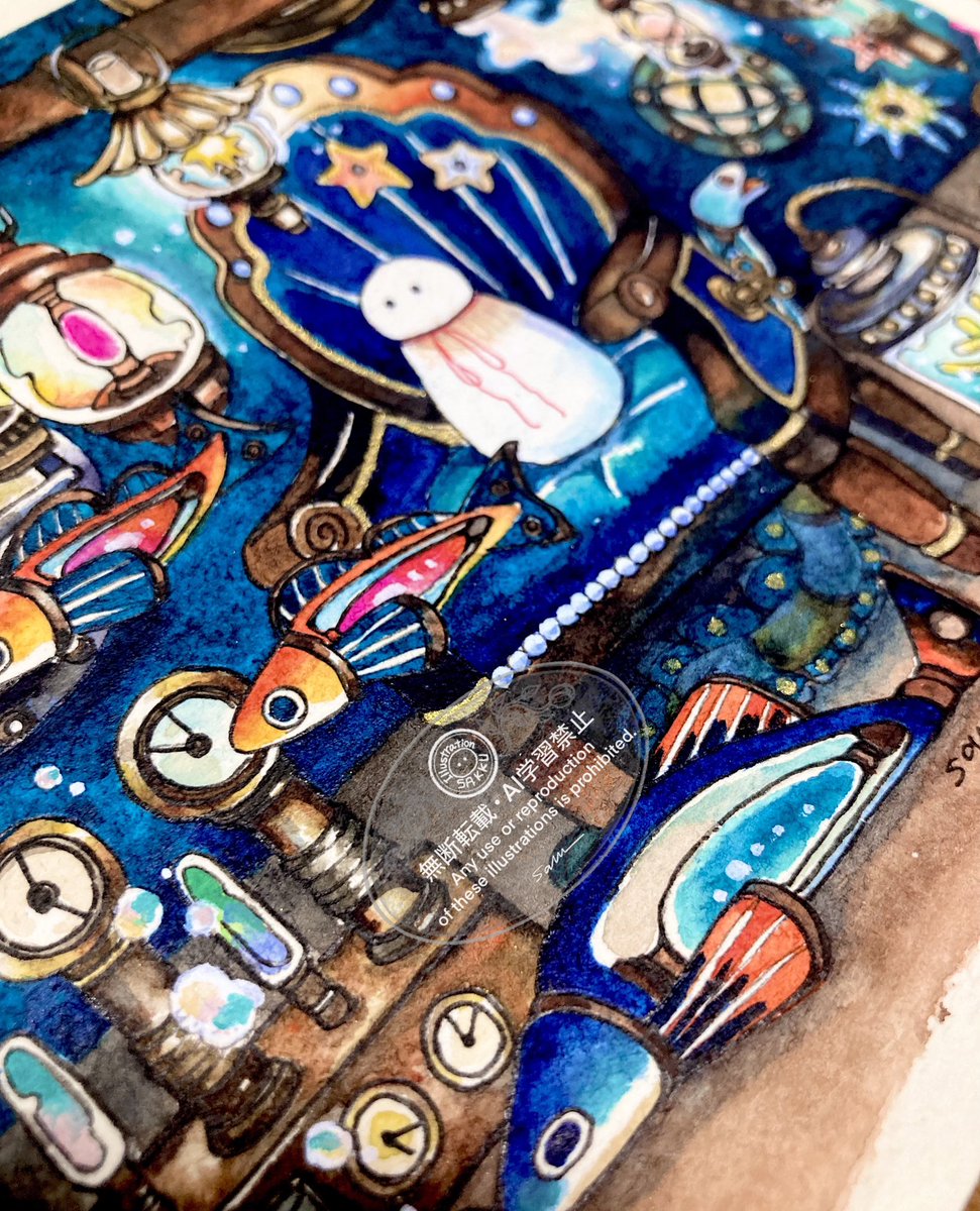 個展に向けて、海×スチームパンクテーマで描いてみました。良いのでは