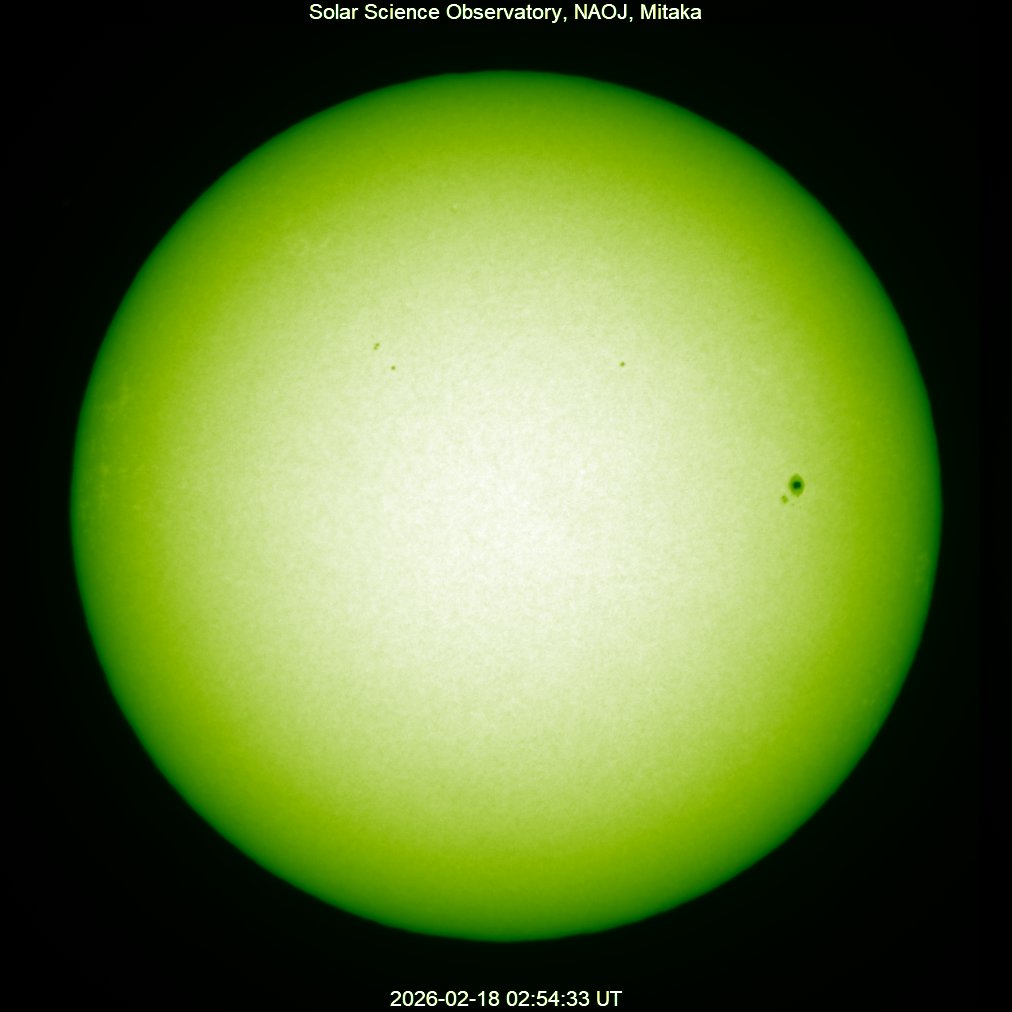 本日の太陽】2026-02-18の太陽黒点 北半球g=3,f=7,R=37 南半球g=0,f=0